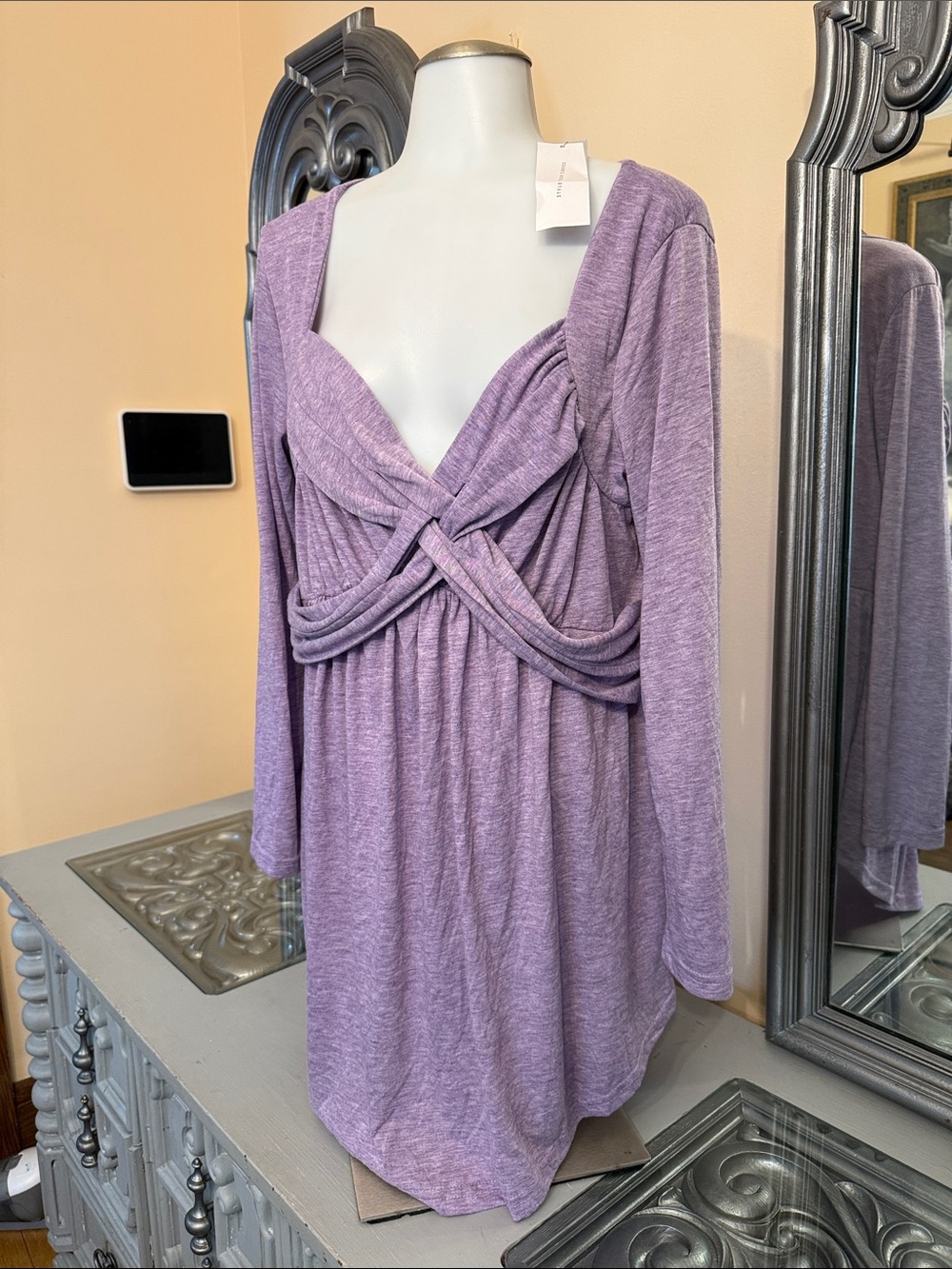 Rosegal Lavender Twist-Front Long Sleeve Dress
